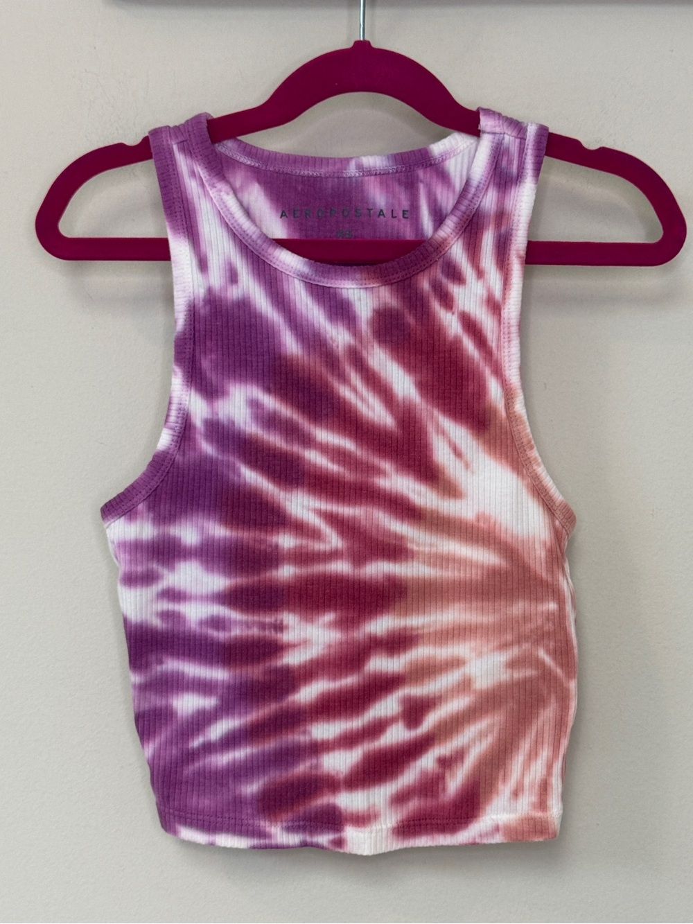 Aeropostale: Women's Pink / Purple Tie-Dye Ribbed Cropped Tank Top, Size XS